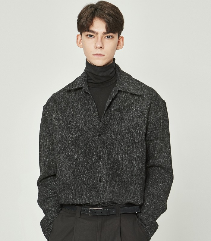 BLACK Wool Blend Tweed Shirts [New Arrivals 20%]