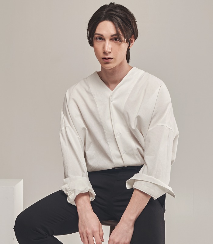 WHITE Oversized Noncollar Shirts [Official SALE 25%]