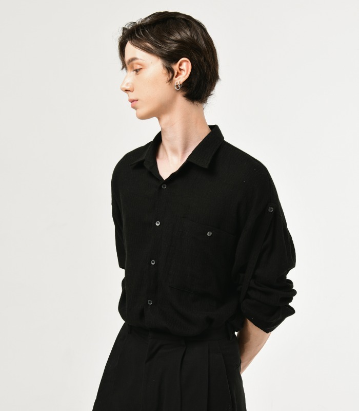 BLACK Oversized Fold Up Linen Shirts