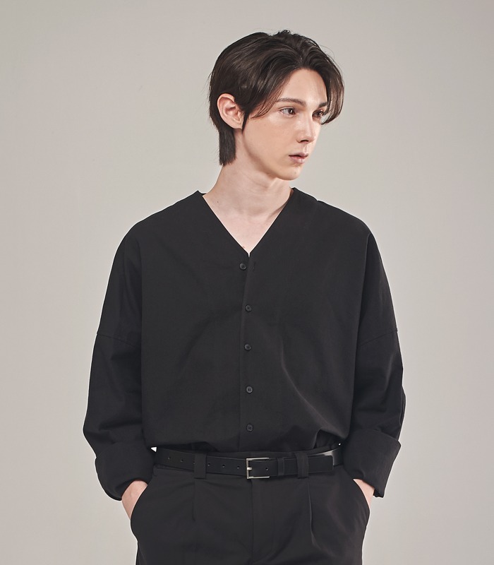 BLACK Oversized Noncollar Shirts [Official SALE 25%]