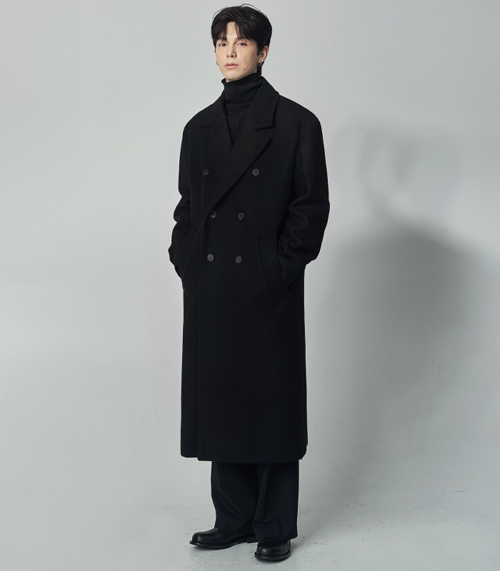 BLACK Wool Oversized Long  Double Coat