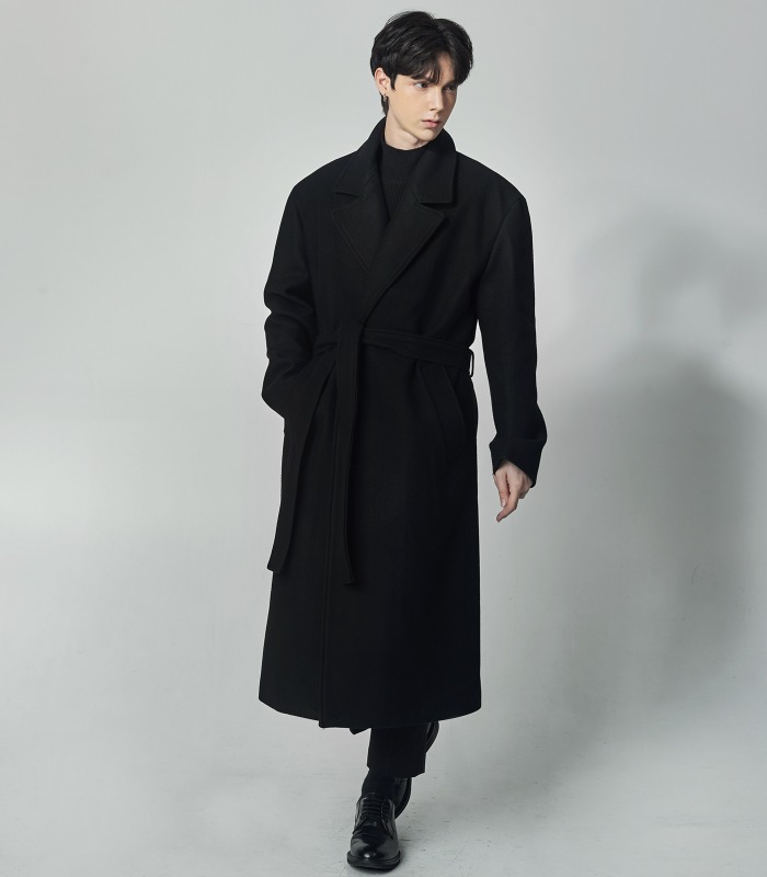 BLACK Wool Oversized Long Robe Coat