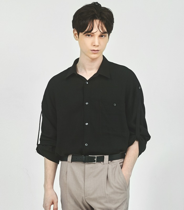 BLACK Oversized Fold Up Linen Shirts