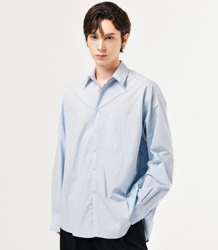 SKY BLUE Semi-Over Cotton Shirts