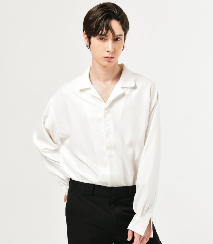 [성시경/이태선/The Rose 재형 착용] IVORY WHITE Oversized Opencollar Silket Shirts