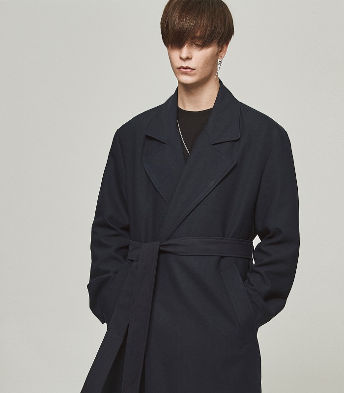 DARK NAVY Oversized Robe Coat [Season Off 40%]